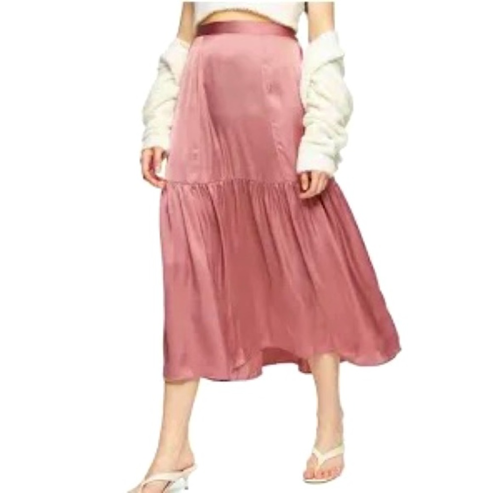 TOP SHOP SATIN TIERED MIDI SKIRT